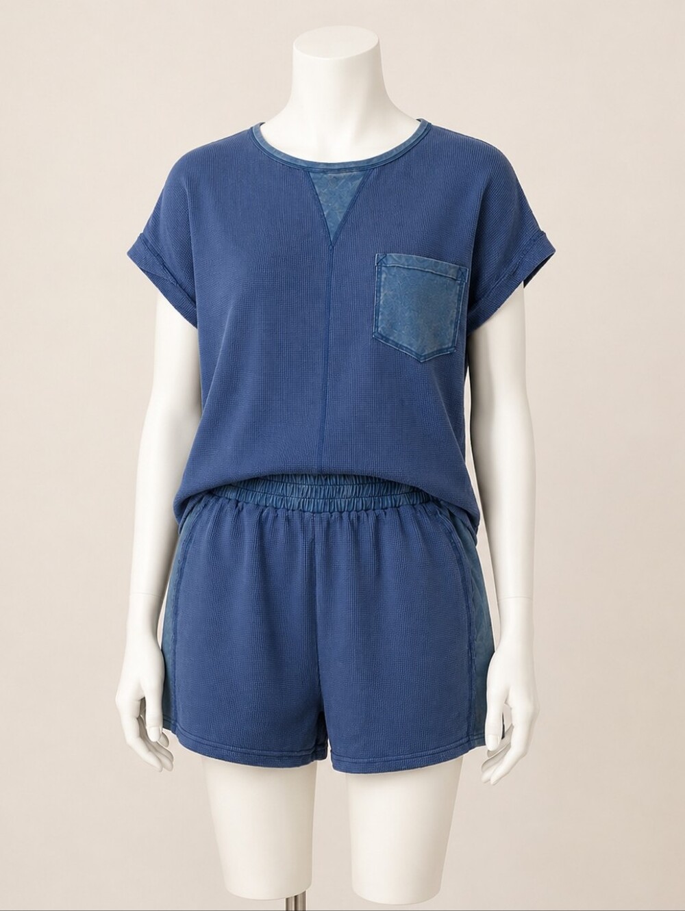 Oversize Waffle Knit Distressed Set, Large
